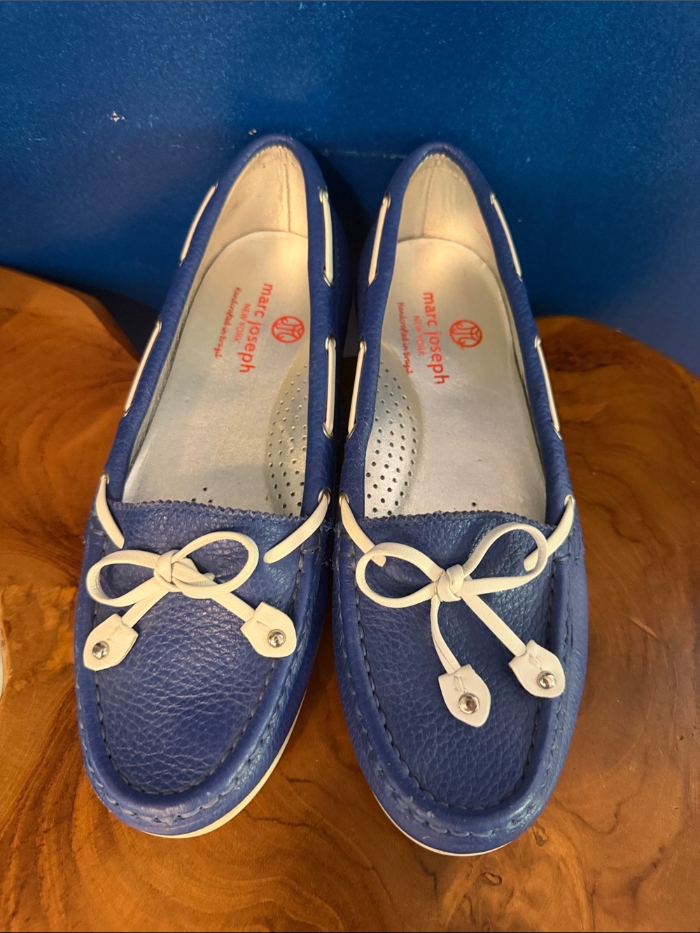 Women’s Marc Joseph New York Cypress Hill Blue & White Golf Moccasin Size 6
